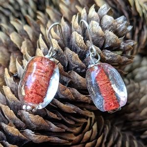 Clear/Deep Rust Glass Bead Earrings